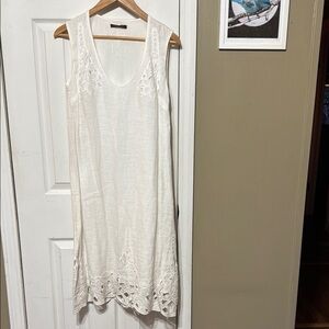 Adolfo Dominguez White Linen Cotton Lined Sleeveless Sundress Scoop Neck Size 4